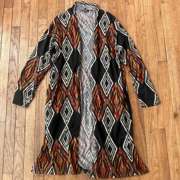 Yak & Yeti Sweaters - Yak & Yeti Cardigan Boho Aztec Sweater Womens L/XL Longline Diamond Knit‎ Black